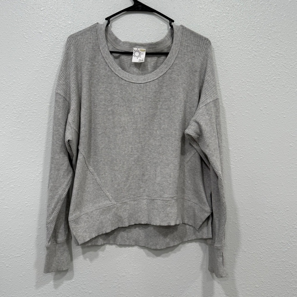 OFFLINE by Aerie Womens XXS Waffle Knit Long Sleeve Top Gray Thumbhole Pullover